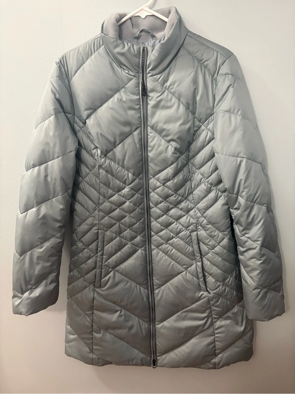 Women's Quilted Puffer Coat - Light Blue/Gray